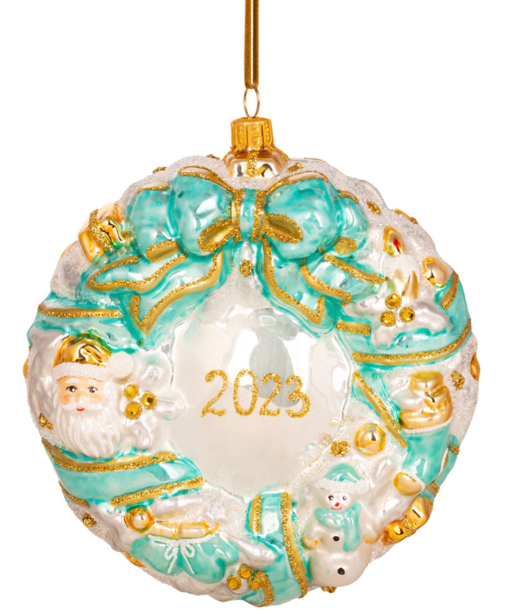 Huras Family HF937T Turquoise and Gold Jolly Wreath (Dated 2023). Made in Poland
