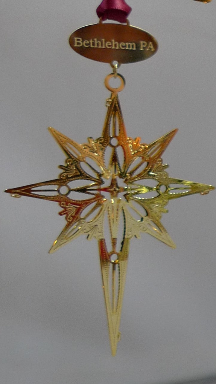 Bethlehem Star, Gold plated Brass, with Engraved Charm