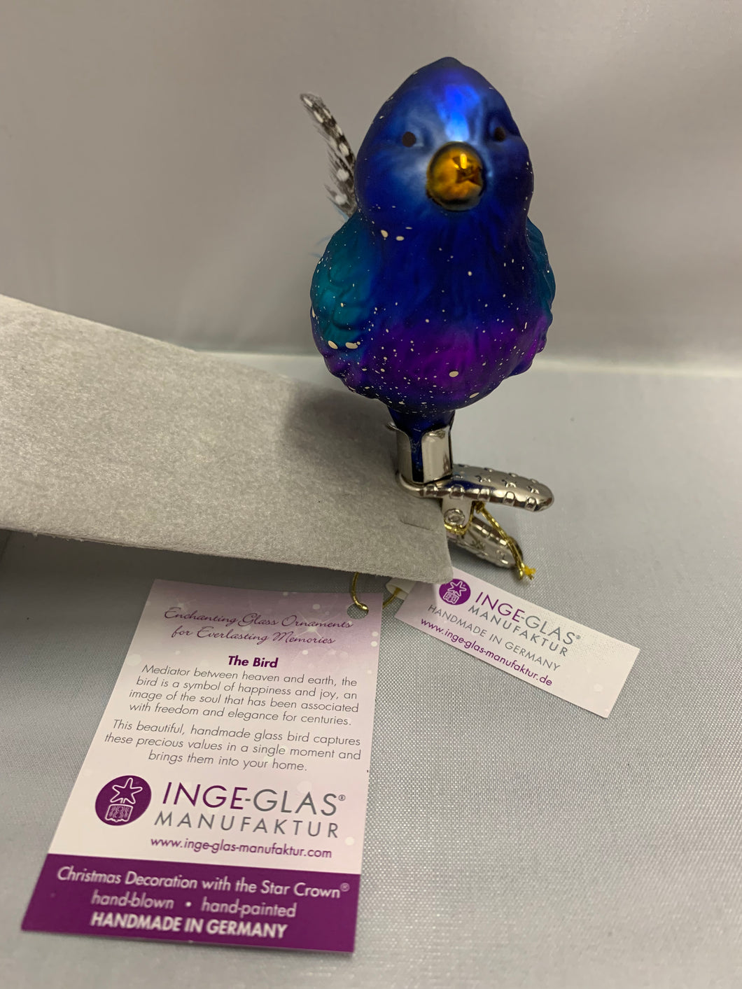 Inge-Glas Blue Bird Clip On Pin